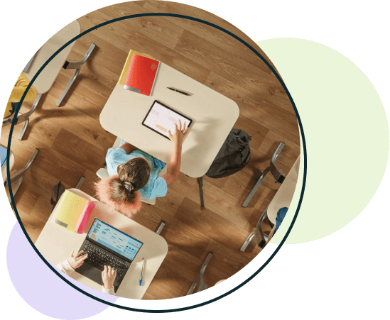 Aerial shot of a student at a desk