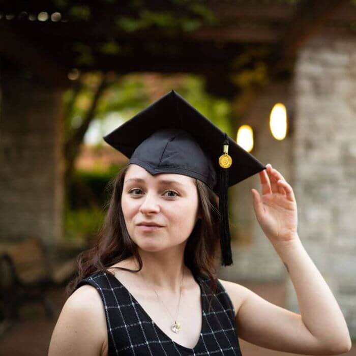 Monica Bennett in her graduation cap