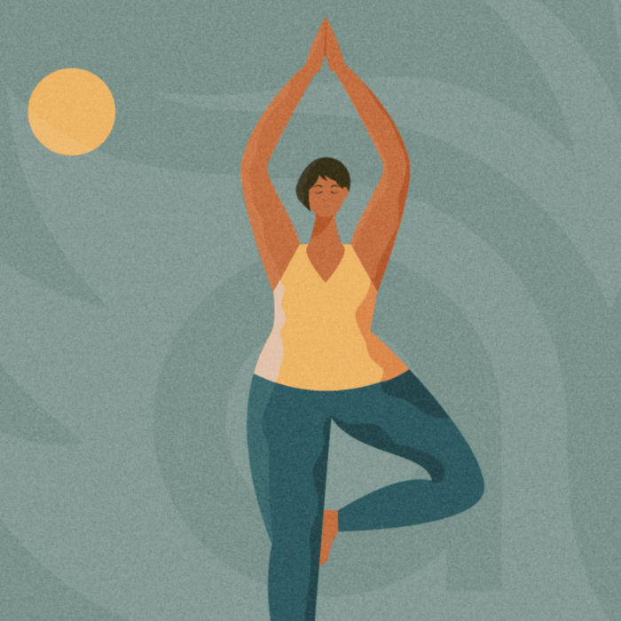 A graphic of a woman in a yoga pose