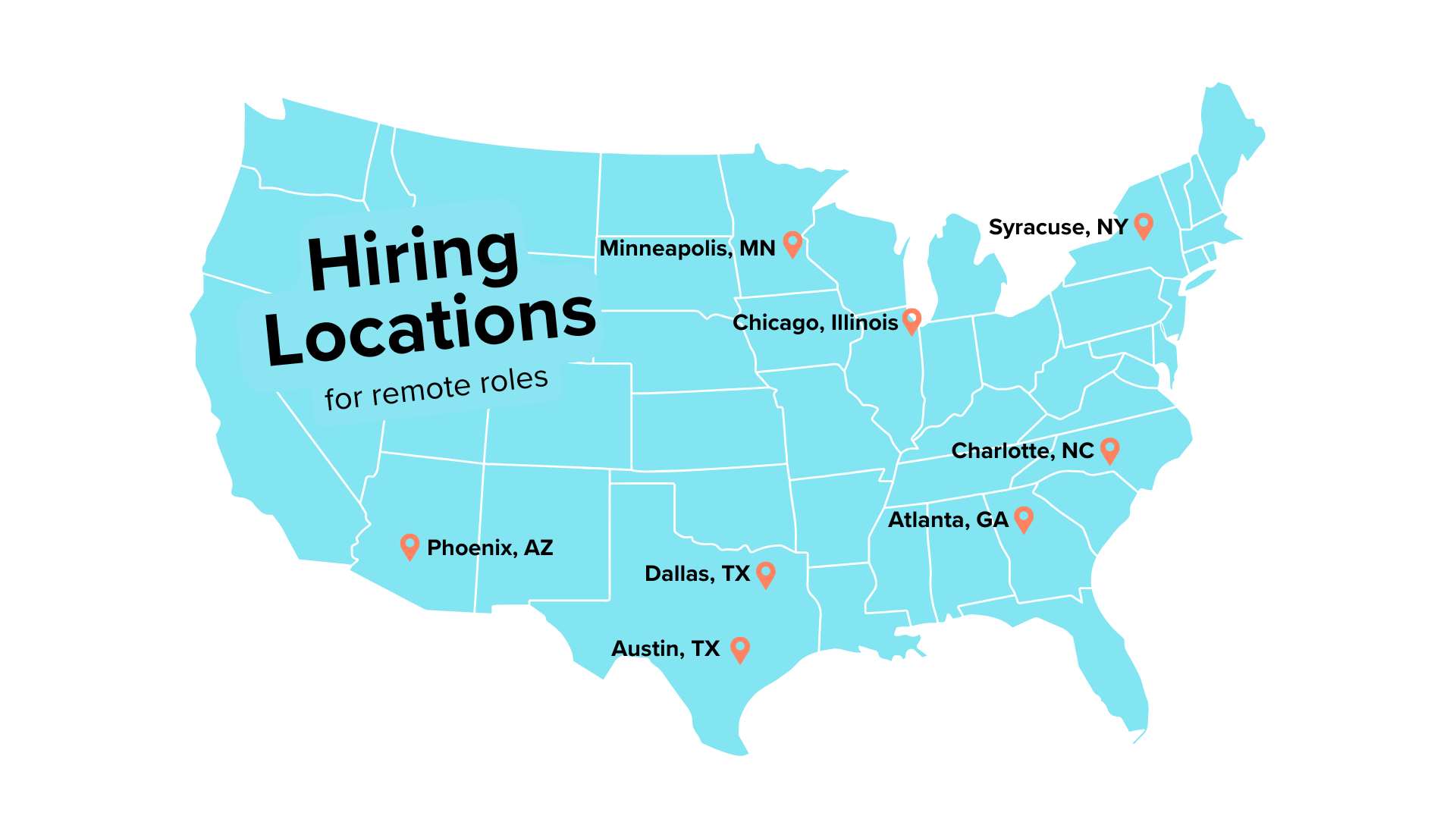 Terakeet hires remote employees in these 8 cities: Chicago, Dallas, Austin, Charlotte, Atlanta, Phoenix, Minneapolis, and Syracuse.