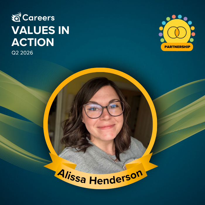 Alissa Henderson smiles within a graphic that reads "Terakeet Values in Action Q2 2026: Partnership"