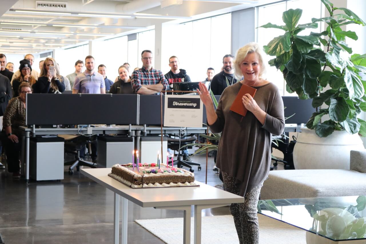 Martha Cummings celebrates her birthday in her office!